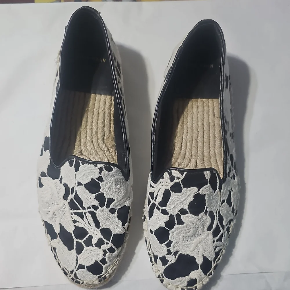 Cole Haan Black and White Lace Espadrilles
